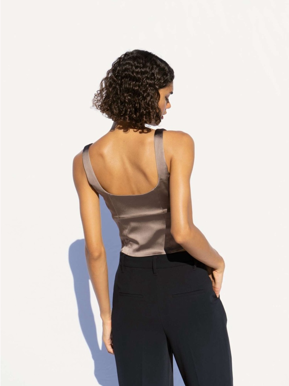 Aritzia Wilfred Bronze Shine Bustier Cropped Satin Like Top ($88) - Picture 4 of 13